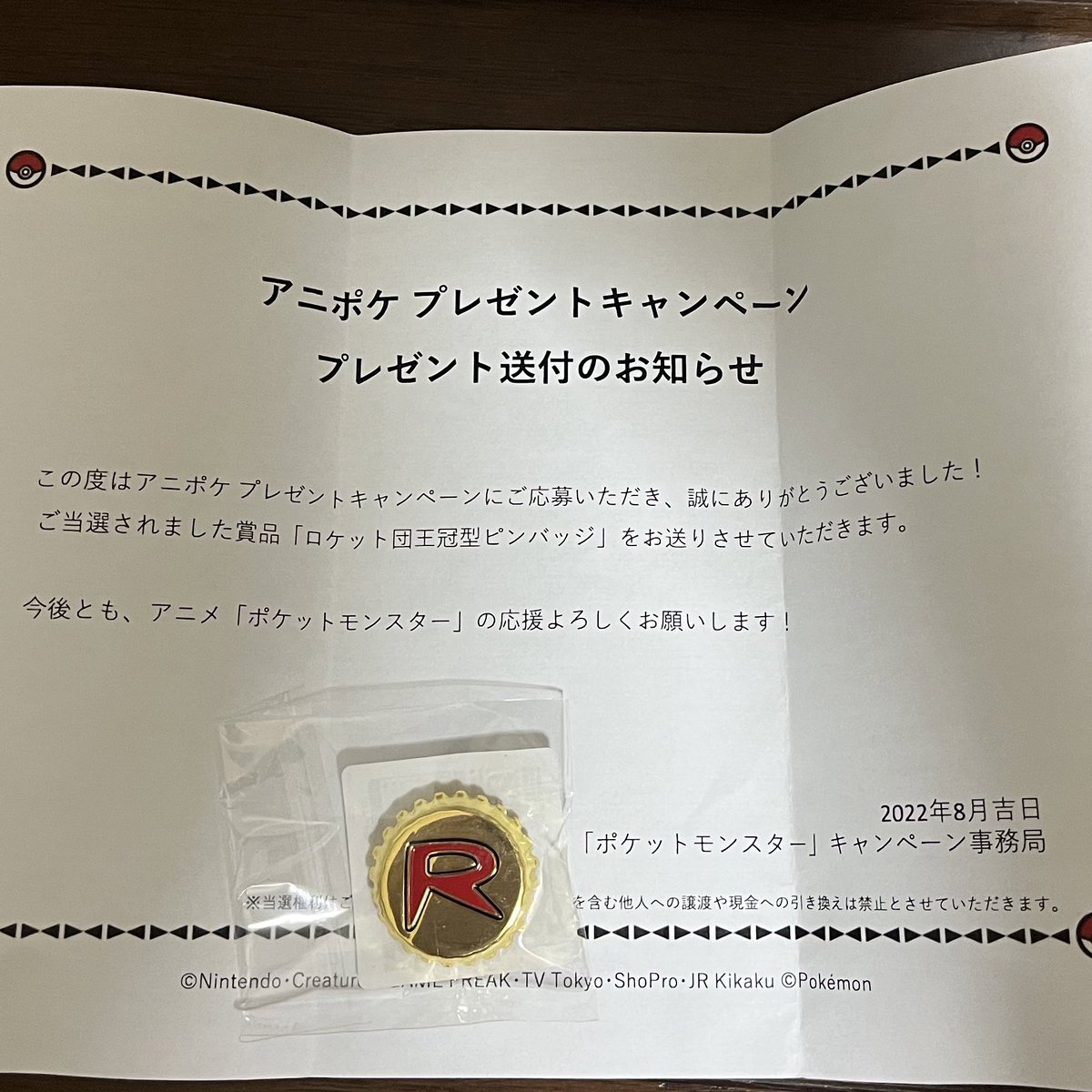 ロケット団 オリジナル王冠型ピンバッジ ポケモン アニポケ 当選品 なんだかんだと聞かれたら」 「答えてあげるが世の情け」 #アニポケ 新