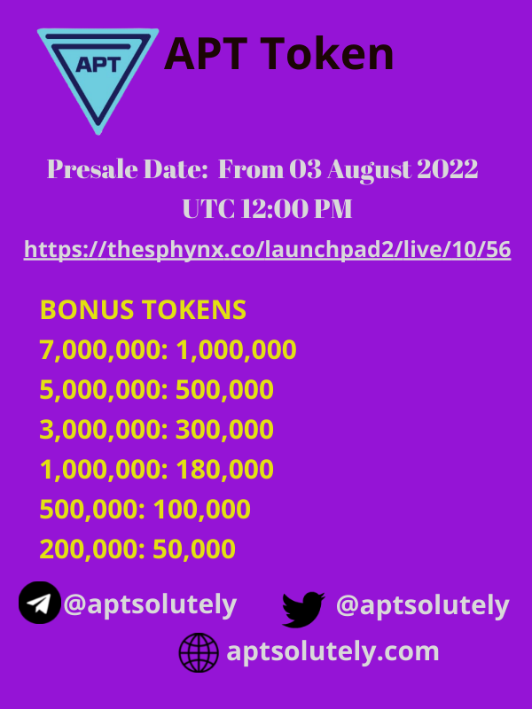 aptsolutely's tweet photo. 📢📢BONUS TOKEN REWARDS 🚀🚀 https://t.co/z8rSbm1Nqh