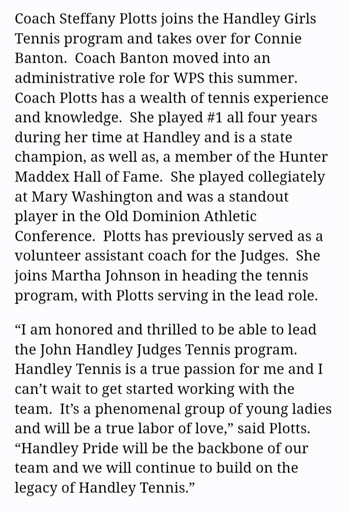 HandleyJudges's tweet photo. FOR IMMEDIATE RELEASE:
Welcome Coach Nicole Hobson and Coach Steffany Plotts!
@GoJudges @WinStarSports1 @HandleyJudges @jhhswps https://t.co/QQ1mUgMggl