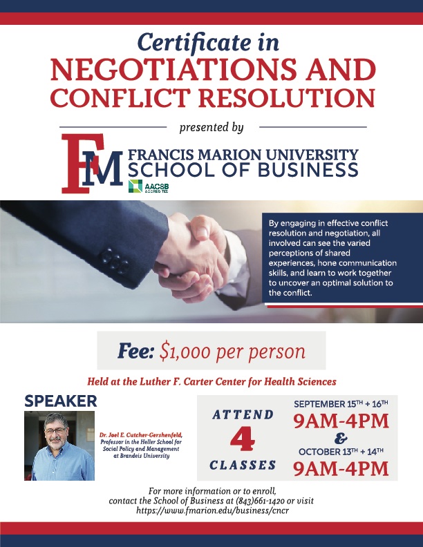 fmubschool's tweet photo. Want to receive a Certificate in Negotiation and Conflict Resolution? Dr. Joel E. Cutcher-Gershenfeld will be leading a 4 class program. Find more info and enroll here https://t.co/HVenD4wxLY https://t.co/T32u0c5fuq