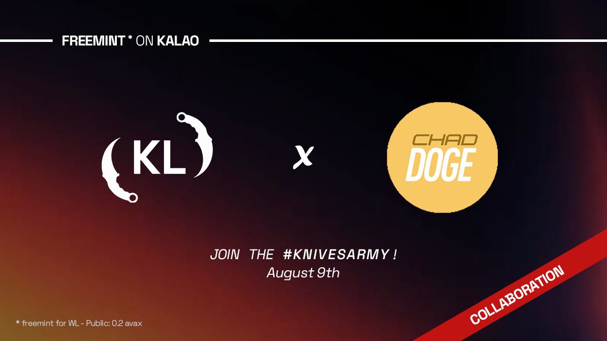 🎉 Giveaway! 

20x Knives Legacy WL spot 

📍How to enter: 
- Follow me, <a href="/_ChadDoge_/">Chad Doge</a>&amp; <a href="/KnivesLegacyNFT/">KNIVES LEGACY🔺</a> 
- RT &amp; Like 
- Tag 3 friends 

⏰ You have 24 hours to join!

GOOD LUCK!