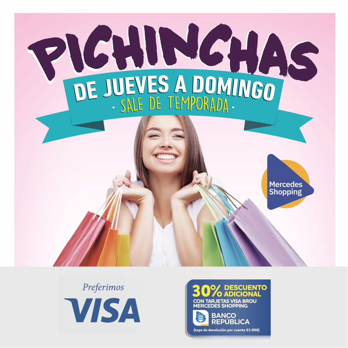 📣 ¡𝑷𝑰𝑪𝑯𝑰𝑵𝑪𝑯𝑨𝑺, 𝑺𝑨𝑳𝑬 𝑫𝑬 𝑻𝑬𝑴𝑷𝑶𝑹𝑨𝑫𝑨!
Desde el 4 y hasta el 7 de agosto, te esperamos en #MercedesShopping con grandes descuentos en locales adheridos. 🔥🛍

👉 Además, 30% de descuento adicional con VISA BROU Mercedes Shopping.

ℹ  mercedesshopping.com.uy