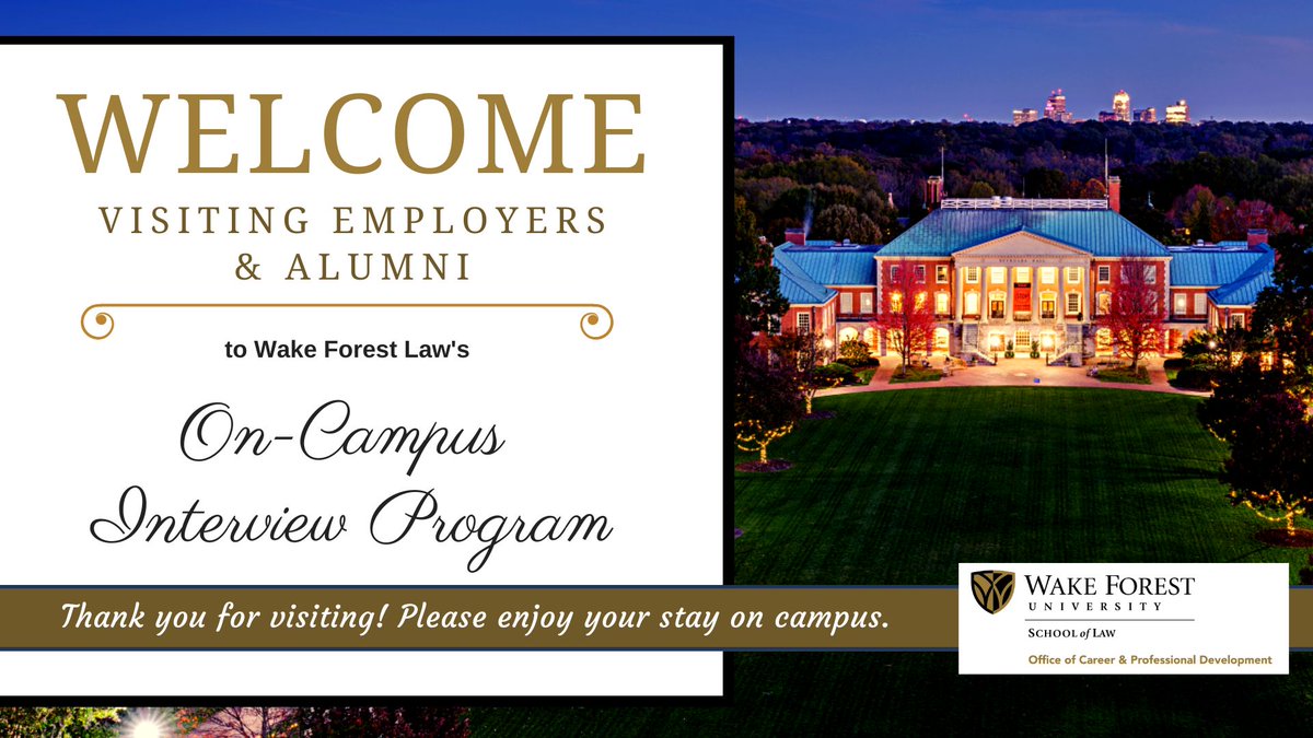 WFULawCareers's tweet photo. Sending out a big welcome to our returning #WFULawAlumni &amp; visiting employers (in-person &amp; remote!) to the @WFULawSchool Fall Recruiting Program. It's so great seeing everyone on this bright and sunny morning! 

#GoDeacs #WFULaw #FallRecruiting #WakeForest #WFU #OCI #wfuniversity https://t.co/MOGGvgpxyZ