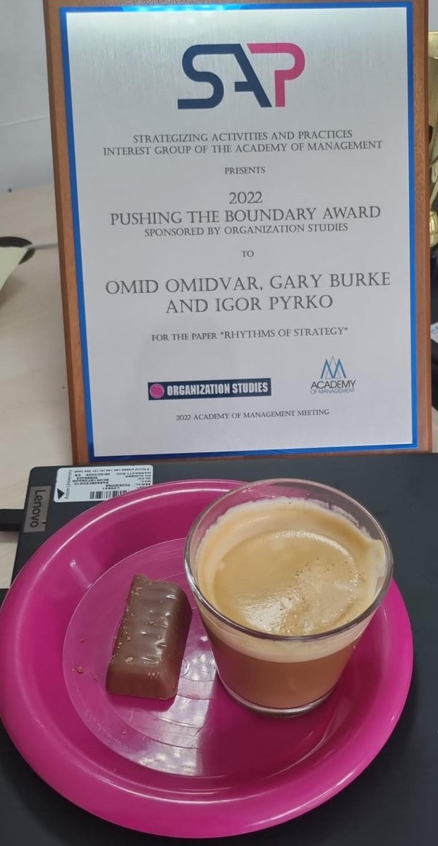 Last day of the 30s with coffee and celebrating the award that I just got in the post from <a href="/Strategizers/">SAP Interest Group</a> <a href="/AOMConnect/">Academy of Management</a> While I was initially upset that I could not go to AOM this year due to visa restrictions, I now think it wasnt after all a great idea to travel 13hs on  40th Bday