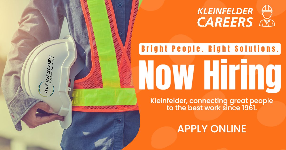 KleinfelderHQ's tweet photo. We are hiring! #Construction Services, #Design, #Environmental, and #Geotechnical opportunities are available across multiple locations. Apply online to join our team! 👉 https://t.co/Gkqsmod2KX
#KleinfelderCareers #Hiring #JoinUs #Teamwork https://t.co/wqR3ttOiR2