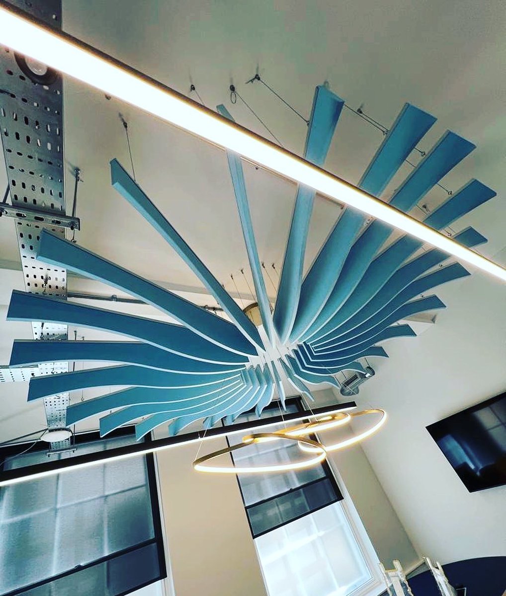Soundtect's tweet photo. How dreamy does this installation of our #Solar freestyle #acoustic ceiling baffles look in our #Bolero Colourway π βοΈ Acoustically Efficient & such an incredible design feature! π #AcousticDesign #sustainabledesign #FeatureCeiling #London #interiors #designtogether #CDWTrail https://t.co/TU6ii2nsSK