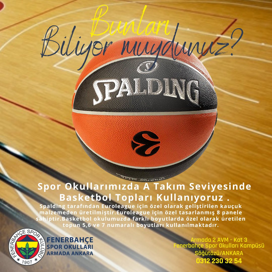 Bunları Biliyor muydunuz?

Spor Okullarımızda A Takım Seviyesinde Basketbol Topları Kullanıyoruz.

#fenerbahçe #fenerbahçesporokulları #fenerbahçesporokullarıarmadaankara #futbol #basket #voleybol #boks #cimnastik #keşfet #instagram #ankara #armadaavm #armadaankara #spor