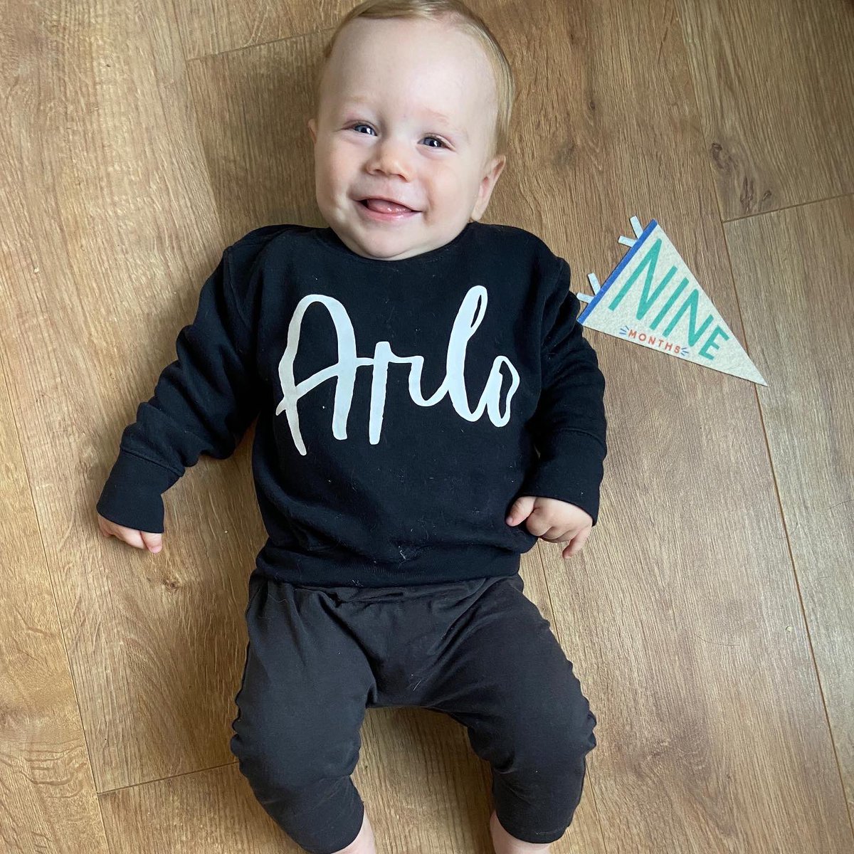 MrsThiessen's tweet photo. 9 months in -> 9 months out! In my wildest dreams I couldn’t have imagined a sweeter and happier baby boy. I’m so lucky you’re mine, Arlo James! https://t.co/QQbXn9IQY5