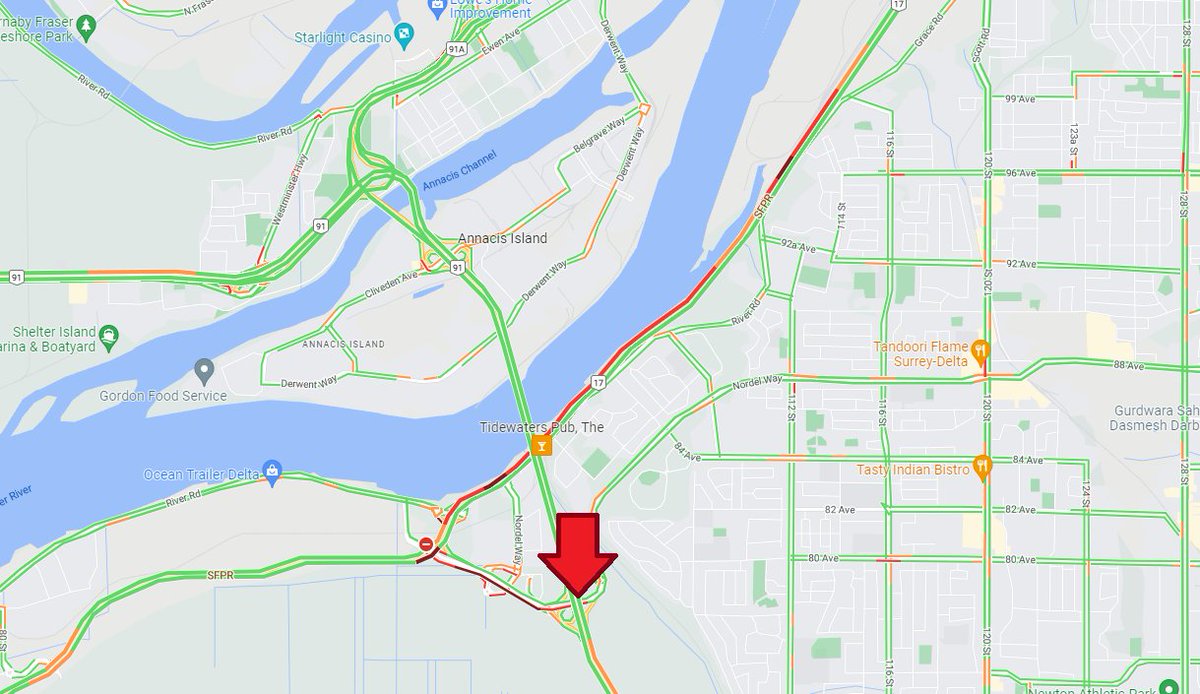 7:43 - #BCHwy91 - Stall reported E/B on the #BCHwy91Connector heading towards the #AlexFraserBridge. #DeltaBC @MainroadLM