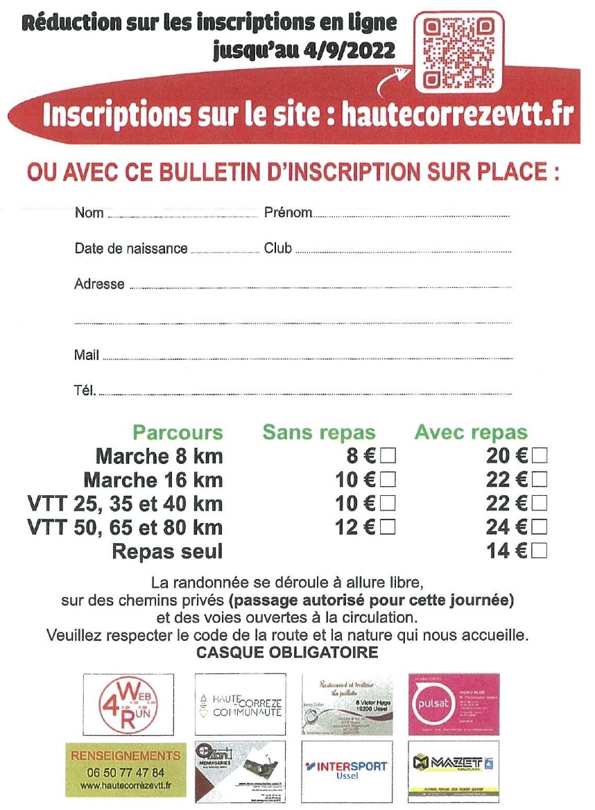 𝗥𝗮𝗻𝗱𝗼𝗻𝗻𝗲́𝗲 𝗱𝗲 𝗹𝗮 𝗟𝗼𝘂𝘁𝗿𝗲 𝗮̀ 𝗨𝘀𝘀𝗲𝗹 : 𝗿𝗲́𝘀𝗲𝗿𝘃𝗲𝘇 𝘃𝗼𝘁𝗿𝗲 𝗱𝗶𝗺𝗮𝗻𝗰𝗵𝗲 𝟭𝟴 𝘀𝗲𝗽𝘁𝗲𝗺𝗯𝗿𝗲 !
C’est associé à HAUTE-CORREZE VTT que la <a href="/JChirachandicap/">FondationJChirac</a> vous invite à vous dépenser le dimanche 18 septembre.
👉 hautecorrezevtt.fr