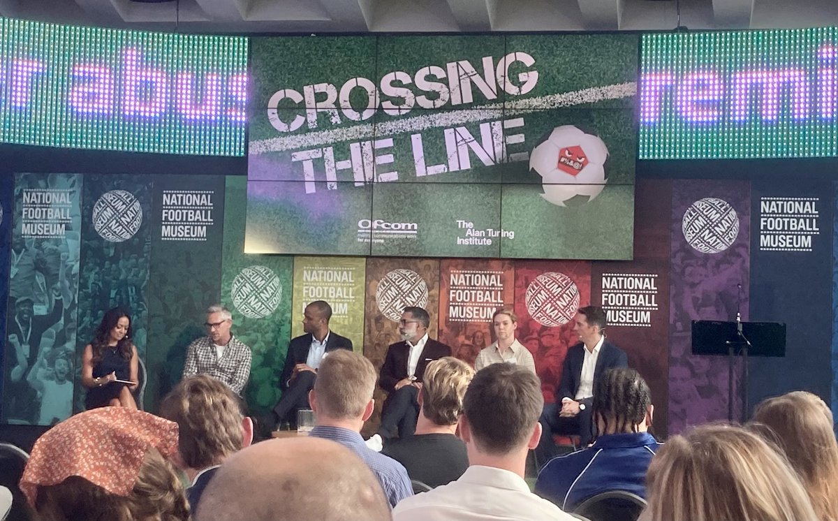 PFA CEO Maheta Molango takes to the stage with <a href="/julesbreach/">Jules Breach</a>, <a href="/GaryLineker/">Gary Lineker</a>, @SanjayKickItOut, <a href="/aoifemannion_/">Aoife Mannion</a> and Richard Wronka.

#CrossingTheLine <a href="/Ofcom/">Ofcom</a> <a href="/turinginst/">The Alan Turing Institute</a>