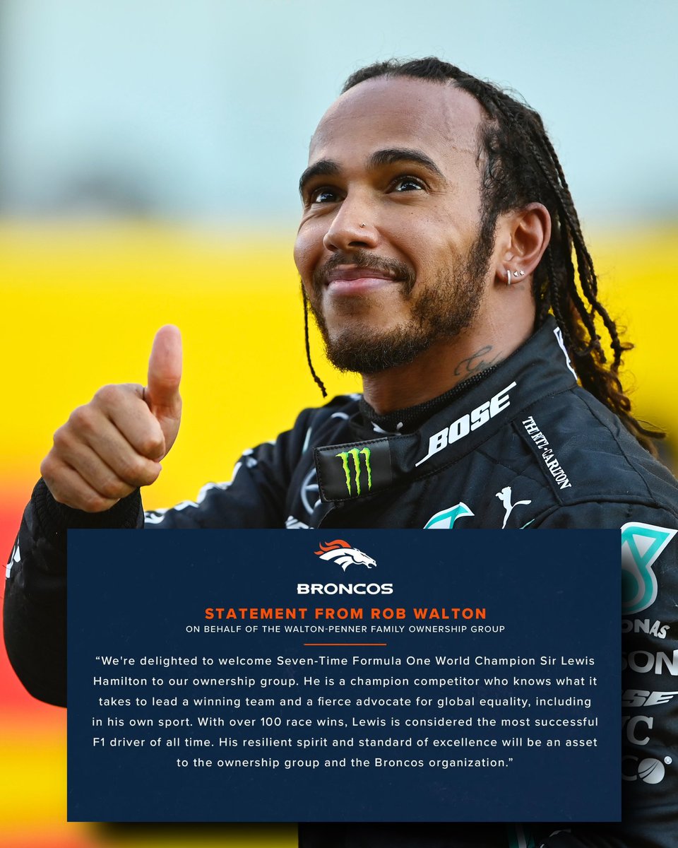 .<a href="/F1/">Formula 1</a> driver Lewis Hamilton joining Denver Broncos ownership group