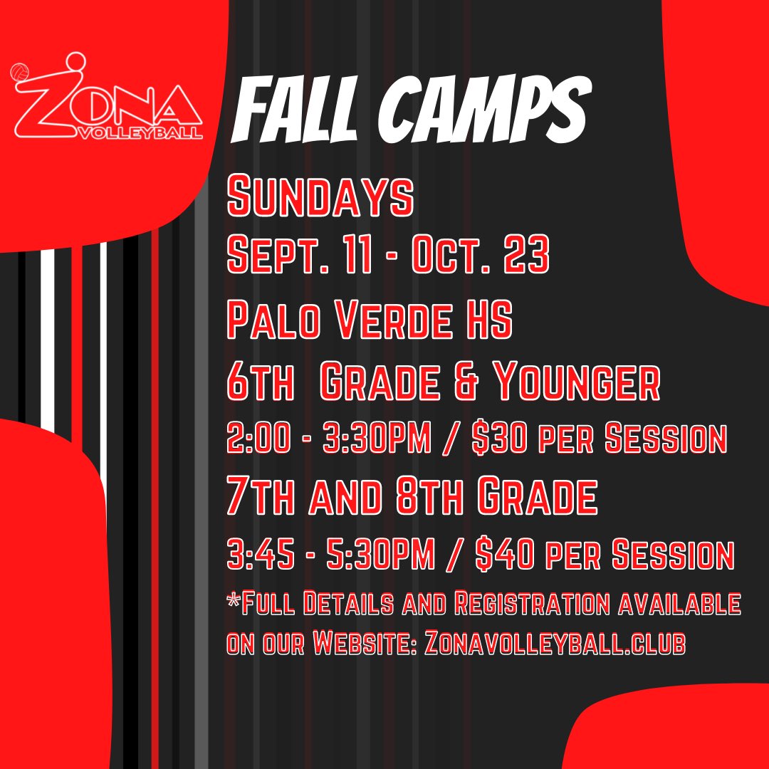 Fall camp registration goes live today at 10am! Registration is available on our website Zonavolleyball.club