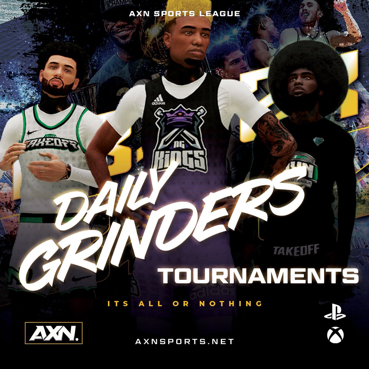 AXNGlobal's tweet image. AXN Grinders Tournaments are now $35 Entry!

Grinders Signups: axnsports.net/daily-tourname…

Open for Mid-Day Grinders &amp;amp; Late Grinders Tournaments! (Specify time slot at Registration).

Xbox and PS5

3:30pm EST Tip-Off - Mid-Day Grinders
9:30pm EST Tip-Off - Late Grinders