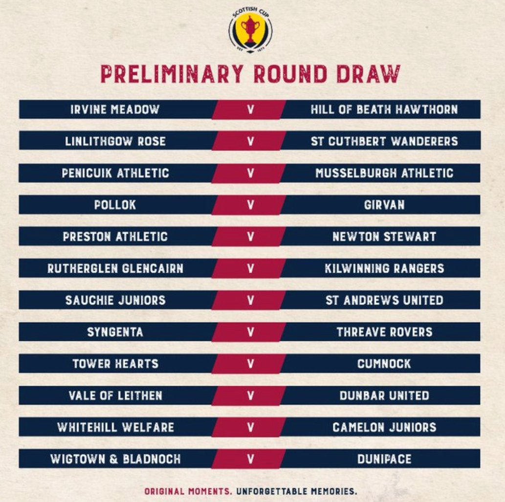WBFC3's tweet image. 🔴⚪ Scottish Cup Preliminary Round ⚪🔴

This year we have been drawn against East Of Scotland First Division side @DunipaceFC. The game will take place on the weekend of the 27th August. 

#RAWA
#MOVINGFORWARDTOACHIEVEOURGOALS