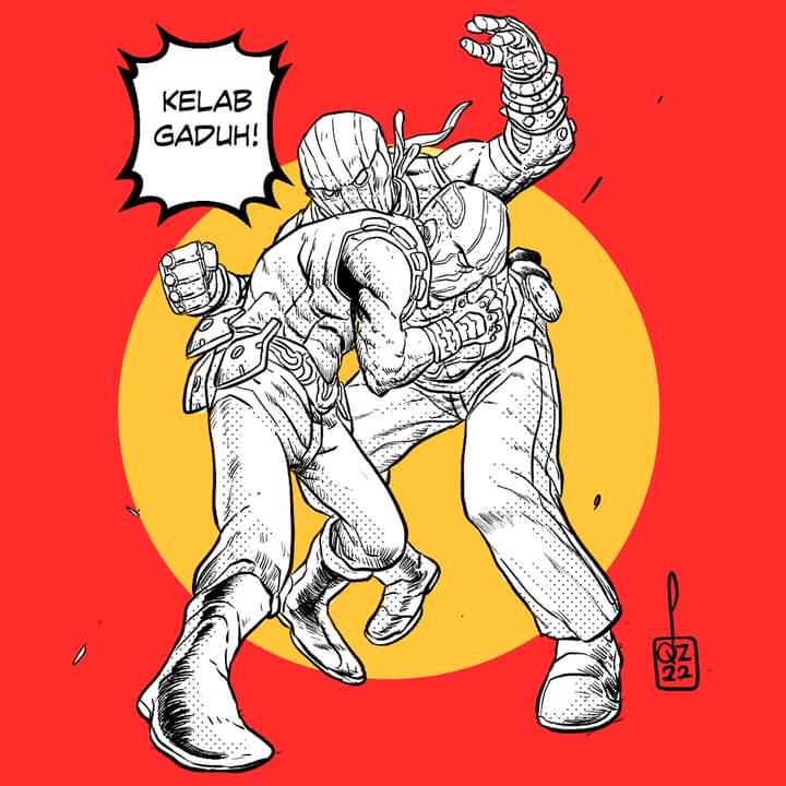 Fight club. Simple drawing with limited color.