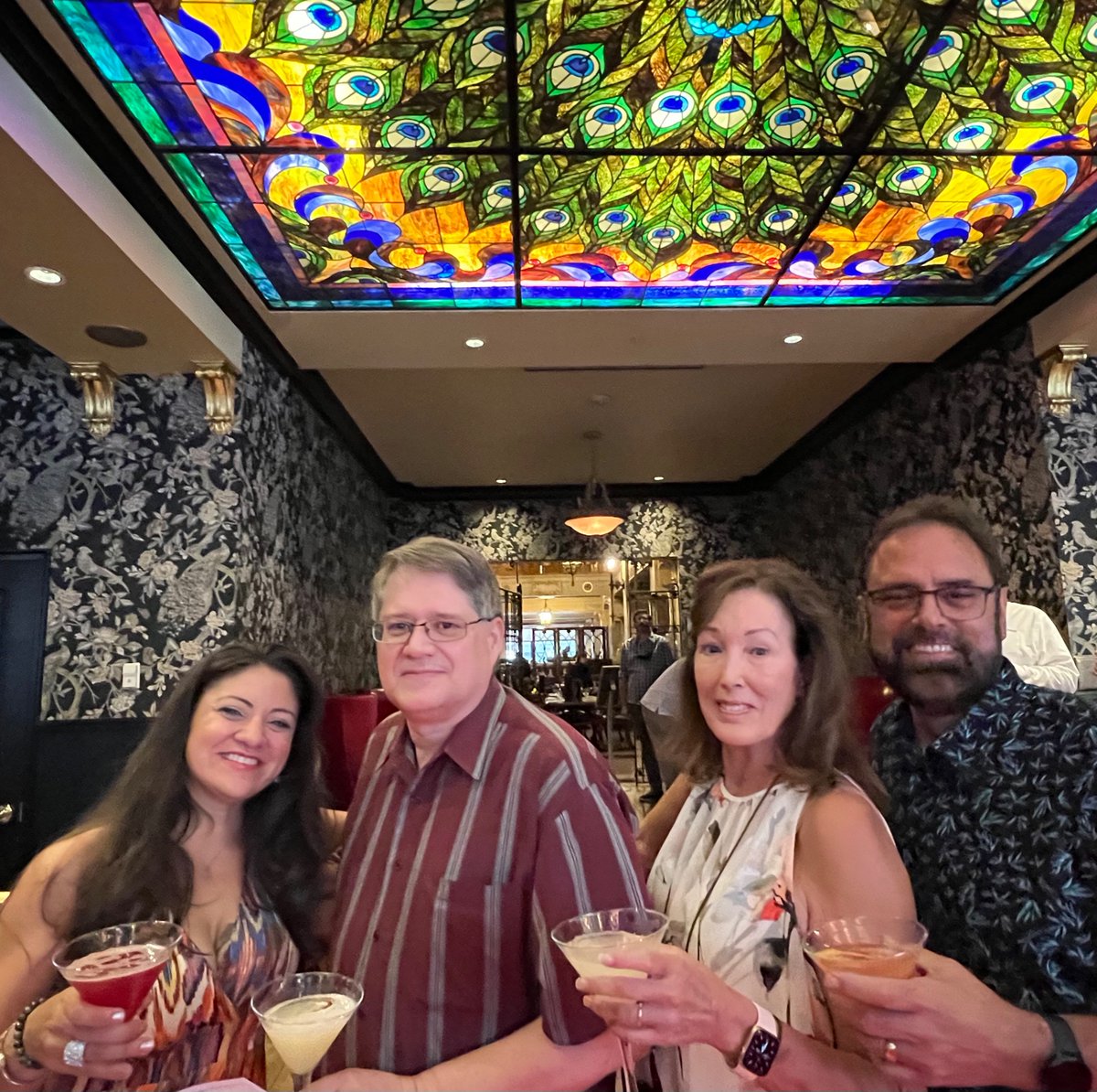 WashingtonLabs's tweet photo. Many thanks to @ETSLindgren for hosting a great party in the Peacock Lounge of the Historic Davenport Hotel! Here Jennifer Sanchez and Tim Johnson of @ACBcert and Maryanne and Steve Koster from WLL enjoy libations with their colleagues! #EMC  #IEEE_ESP22 https://t.co/rqkjaNDgVH