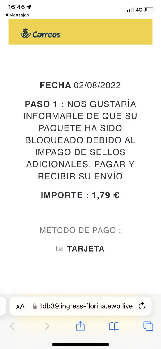 kobebryamV2's tweet photo. @policia @Correos @CorreosAtiende otra campaña de #phishing via #sms para robo de #tarjetas #nopiques
hxxp://mub[.]me/vxD70
hxxps://2032-b6db39[.]ingress-florina[.]ewp[.]live/Corre/correos/Cor/boxload/Seleccione_medio_de_pago.php https://t.co/NJqqzAN26Y