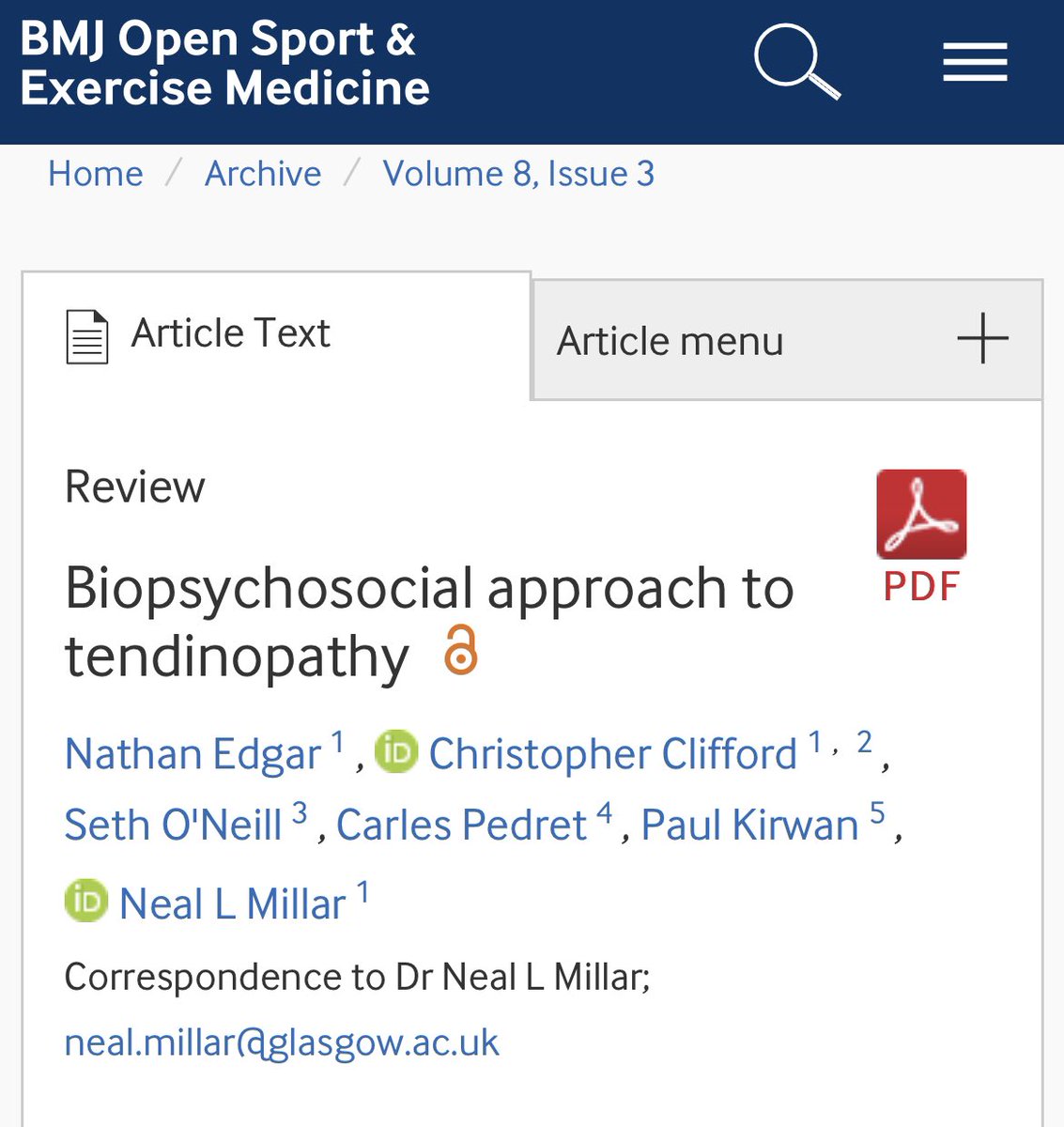 bmjopensem.bmj.com/content/8/3/e0… 

Nice open access article into the BPS model for tendinopathy. 

Fits nicely with our topic for this month!