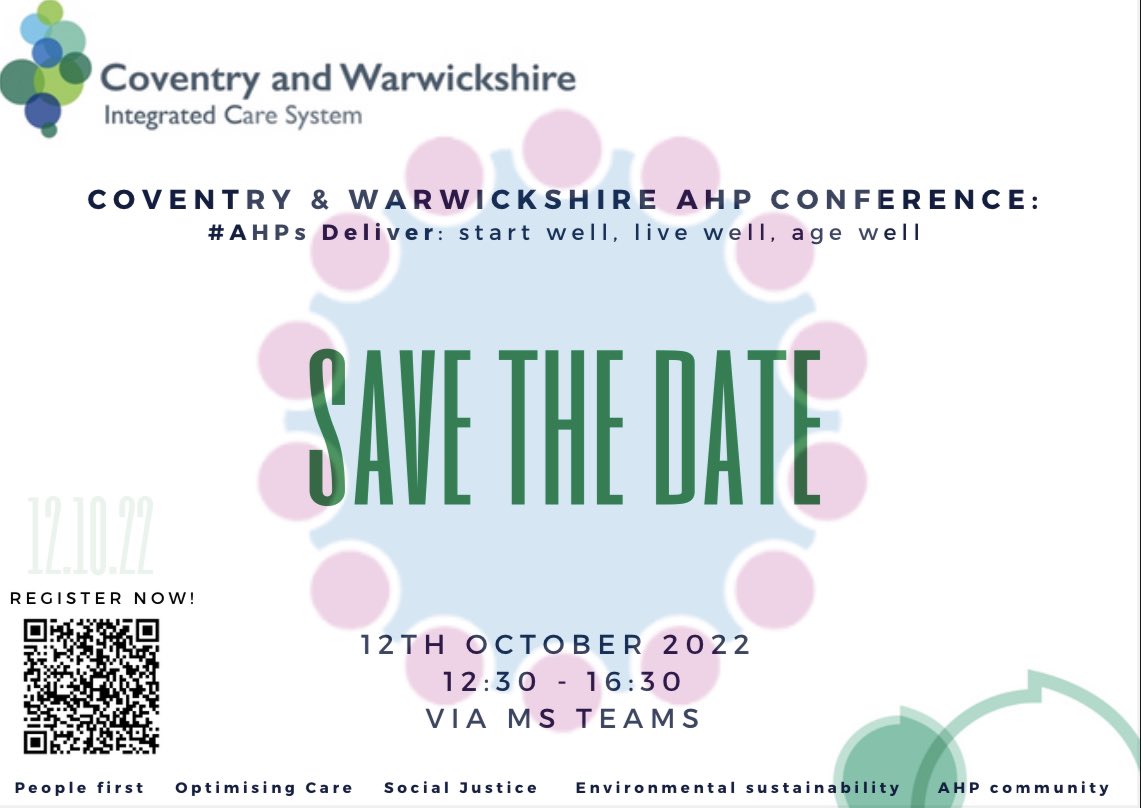 📣SAVE THE DATE📣 12/10/22
Our AHP Conference is back! Register now to come and join us, with influential guest speakers lined up to help celebrate the amazing work of all our AHPs across the country!
#AHPConference #AHPsDay #AHPsActive #AHPDeliver #NHS #AHP