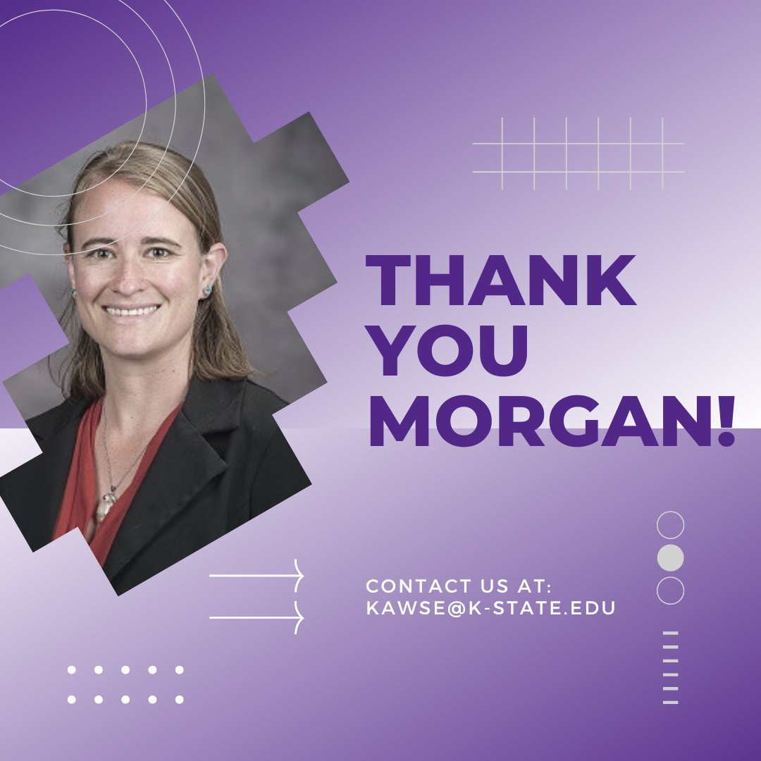 After over 3 yrs with KAWSE, program coordinator Morgan Greene is stepping away from her role this week. Thank you, Morgan, for all you've done for our office! As we work to fill the program coordinator position, please contact KAWSE at kawse@k-state.edu.