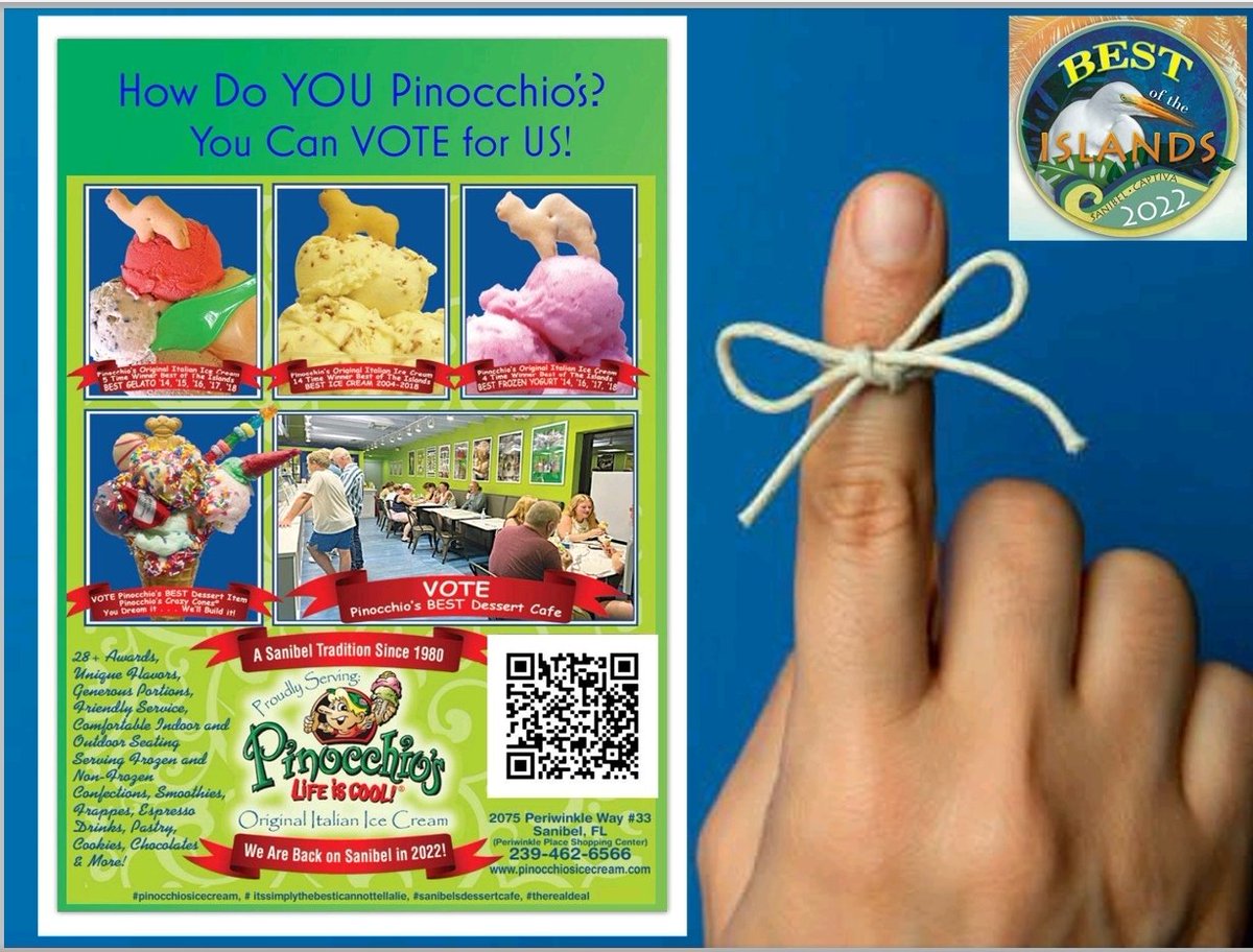 PinocchioSI's tweet photo. The Best of the Islands Voting ends this Friday, August 5th. Please vote for Pinocchio's Best Ice Cream, Best Gelato, Best Frozen Yogurt, Best Dessert Item and Best Dessert Cafe. We appreciate your votes and your patronage but more importantly, your loyalty and friendship. https://t.co/FwvGRl6SbI