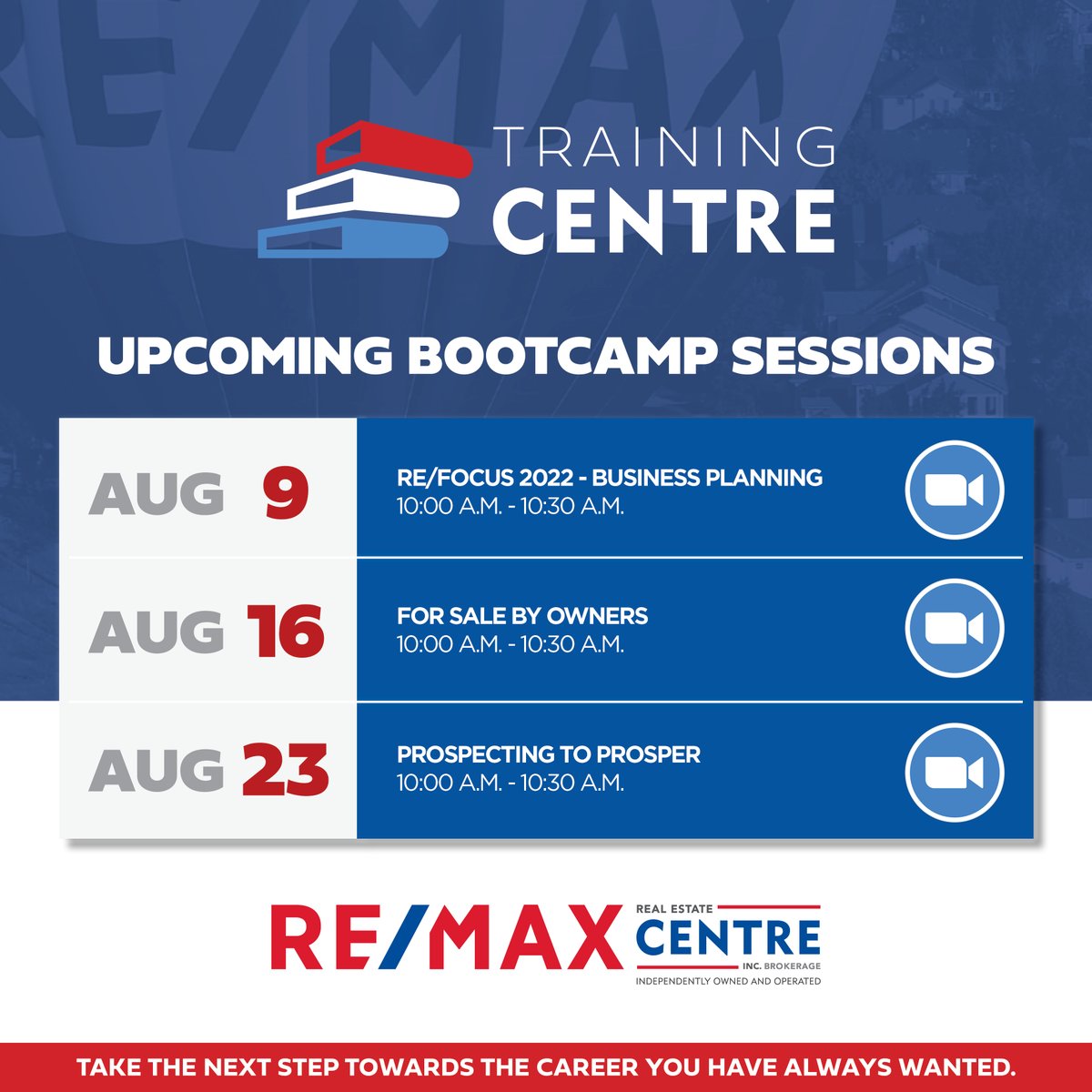 remax_REC's tweet photo. ATTENTION AGENTS JOIN OUR 30 MIN SUMMER BOOTCAMPS THIS AUGUST! 👇 https://t.co/mOXBo97b2f