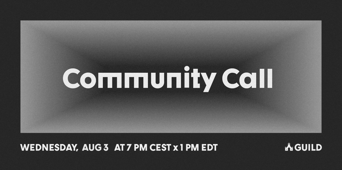 guildxyz's tweet photo. Mark your calendar: the next Community Call is happening tomorrow!

Guild is evolving — cross-platform permissioning, new integrations and more. We're ready to get you involved! You're in?

date: Aug 3 @ 7pm CEST x 1pm EDT
place: Discord Event Stage ➠ https://t.co/UTqCNrUl7L https://t.co/bSYtwTKP2q