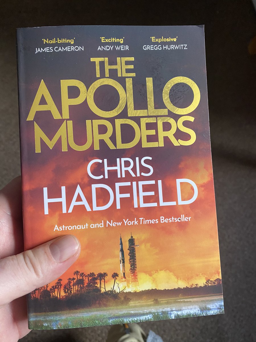 SpaceCadet4678's tweet photo. Finally my paperback copy of The Apollo Murders by @Cmdr_Hadfield arrived today. Waited a while as donโt like Hardback books. Listened to the Audible version while reading the kindle version when released #TheApolloMurders #PaperbackReleaseDay https://t.co/mXBjfli52e