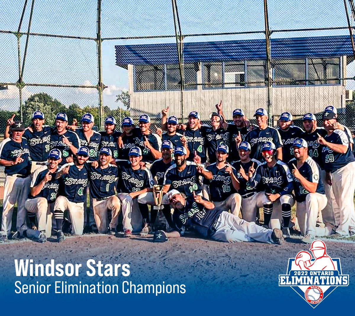 BaseballOntario's tweet photo. Congratulations to the 2022 Senior Elimination Champion, @windsor_stars! Windsor defeated a great @SarniaBaseball team to claim the title.

#OBAProud • #OBAElims https://t.co/IansEnc6oT