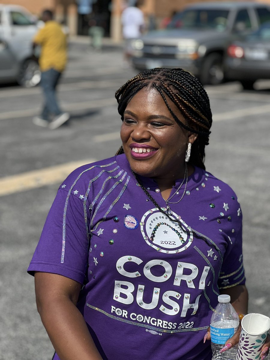 CoriBush's tweet photo. Just putting on my “I voted” sticker on my bedazzled #TeamCori shirt!

Drop a comment below if you’ve voted already and are rocking your sticker! 👇🏾 https://t.co/Syfm5yUzzD