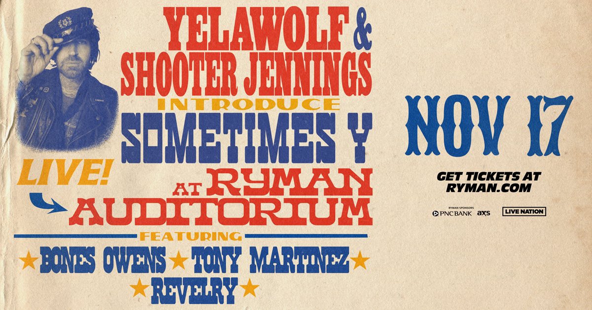 1029thebuzz's tweet photo. Just Announced: @Yelawolf + Shooter Jennings #SometimesY November 17th at @theryman. Tickets on sale this Friday at 10am! https://t.co/hM5Ej9Txeu
