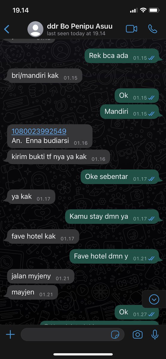 PremadiBima's tweet photo. Awas penipu BO. Buat yg cari BO an hindari nama ini Enna Budiarsih Rek Mandiri 1080023992549. Penipu. Sudah banyak korban. Nama aslinya Rizal Rahman, kadang pake rek an Annisya Putri. Kalo bisa cari yg cash aja di room.

#penipu #penipuBO #BOpenipu #BOMadiun #BO_Madiun https://t.co/lVUy1NoUpB