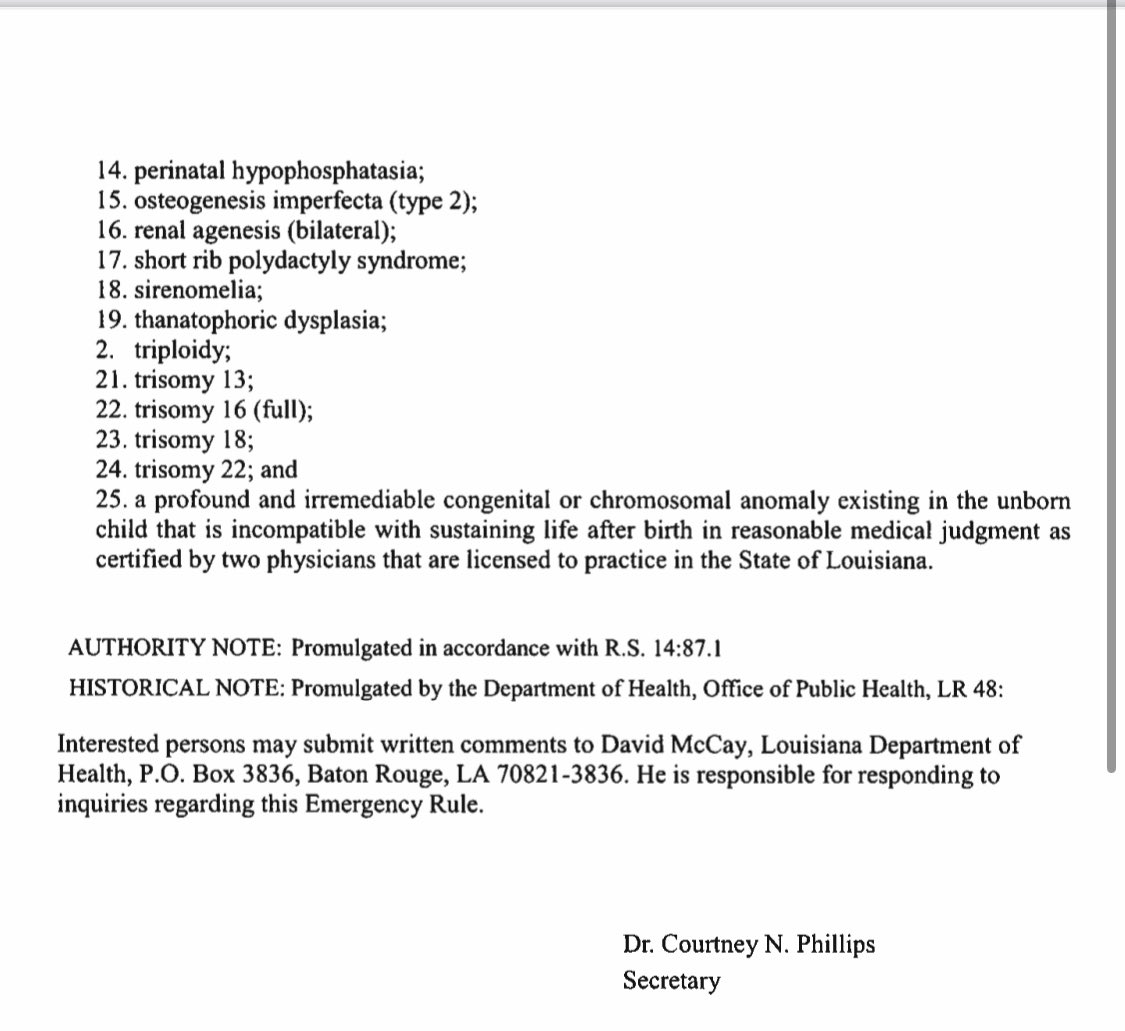 Attorney General Liz Murrill (@aglizmurrill) on Twitter photo As required by the state's trigger ban, the <a href="/LADeptHealth/">Louisiana Department of Health</a> has published a list of conditions that "deem an unborn child 'medically futile,'" we look forward to continuing to work with LDH and the LA Medical Board to ensure that women and the unborn are protected. #lagov #lalege As required by the state's trigger ban, the <a href="/LADeptHealth/">Louisiana Department of Health</a> has published a list of conditions that "deem an unborn child 'medically futile,'" we look forward to continuing to work with LDH and the LA Medical Board to ensure that women and the unborn are protected. #lagov #lalege