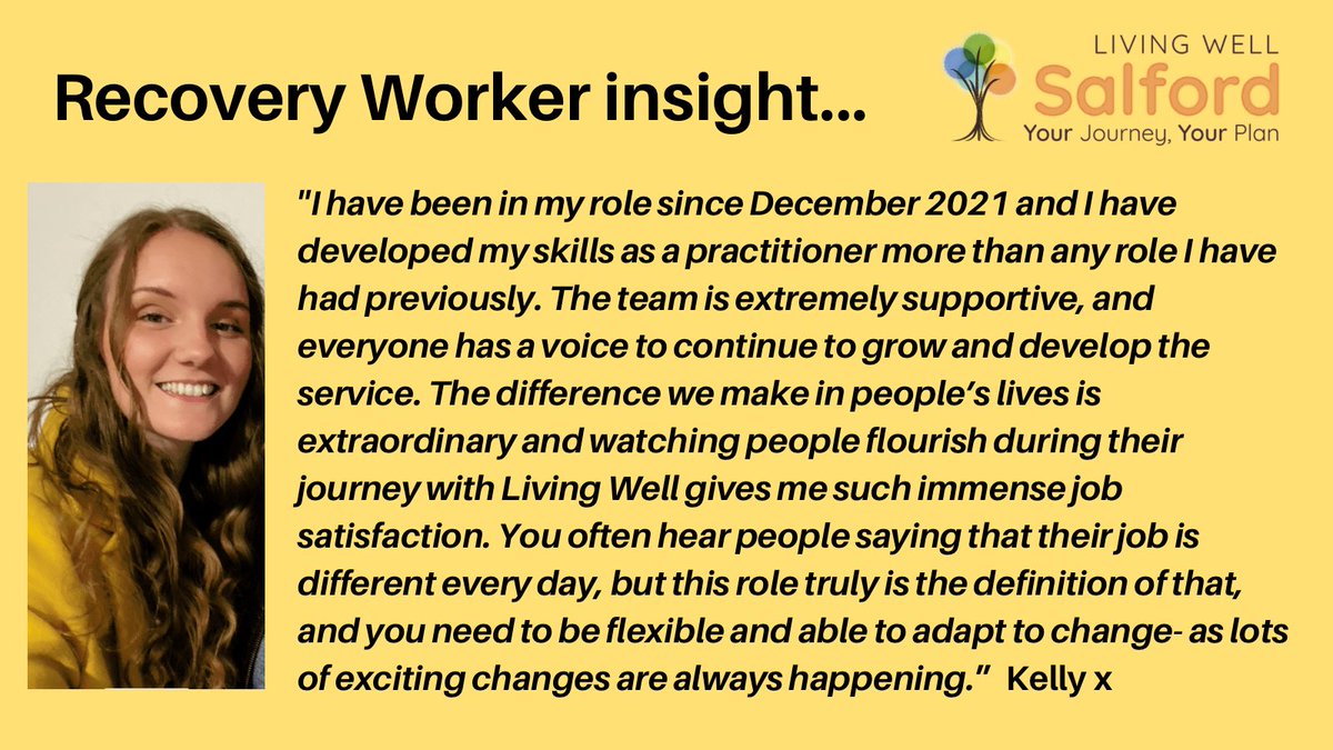 START (@startinspminds) on Twitter photo We are still recruiting for <a href="/LWinSalford/">LWinSalford</a> Recovery Workers! See what our wonderful Kelly has to say about the role and working within the team. Please email natalia@startinspiringminds.org.uk for more details. Closing date 18th Aug at 12 noon <a href="/AbbieHGMMH/">Abbie Holland</a> <a href="/Hollymansoor/">Holly</a> @lisaheanley We are still recruiting for <a href="/LWinSalford/">LWinSalford</a> Recovery Workers! See what our wonderful Kelly has to say about the role and working within the team. Please email natalia@startinspiringminds.org.uk for more details. Closing date 18th Aug at 12 noon <a href="/AbbieHGMMH/">Abbie Holland</a> <a href="/Hollymansoor/">Holly</a> @lisaheanley