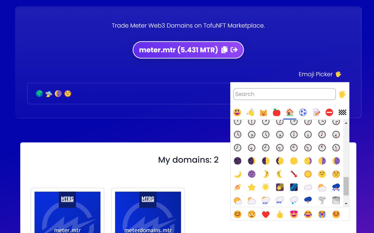meterdomains's tweet photo. The #emoji domain has officially launched. Register any emoji you like now 👇👇

⚡️ https://t.co/riBS2n0o3e 🎉

😀😍.mtr
👁👄👁.mtrg
i❤️🍺.mtr
🥇.mtr

@Meter_IO #meter #Web3 #web3domains #mtrg #mtr #ens #meterdomains https://t.co/L7h4ys5VO1