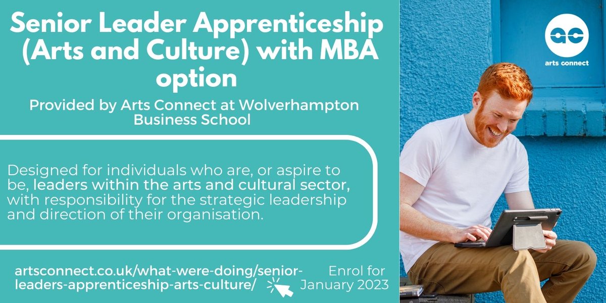 Now recruiting for Jan 2023 starters: The course offers leadership and management skills combined with business development acumen that will enable you to have a positive impact as a senior leader in the creative and cultural sector with #MBA option 
artsconnect.co.uk/what-were-doin…