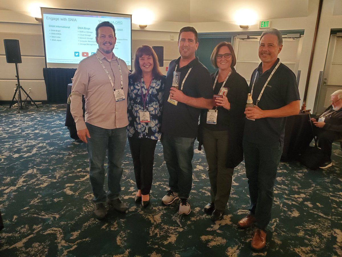 SNIA's tweet image. Thanks to all who helped us kick off #FMS2022 with a SNIA Reception cosponsored with our alliance partners @NVMexpress @ComputeExLink @OpenFabrics