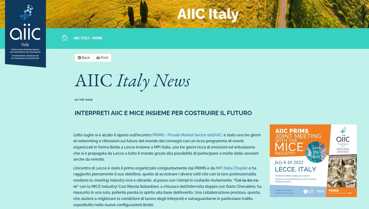 interpretiaiic's tweet photo. Dal sito #AIICItalia: La tre giorni @aiiconline #PRIMS a Lecce 🇮🇹 organizzato con @MPI_Italia ha raggiunto il suo obiettivo 🎯 - parola chiave? "Col-la-bo-ra-re!"  Qui l'articolo 👉 https://t.co/ikLQe7taP0 #eventprofs #1nt #meetingprofs #aiic #miceforfuture https://t.co/t6e4JMffAN