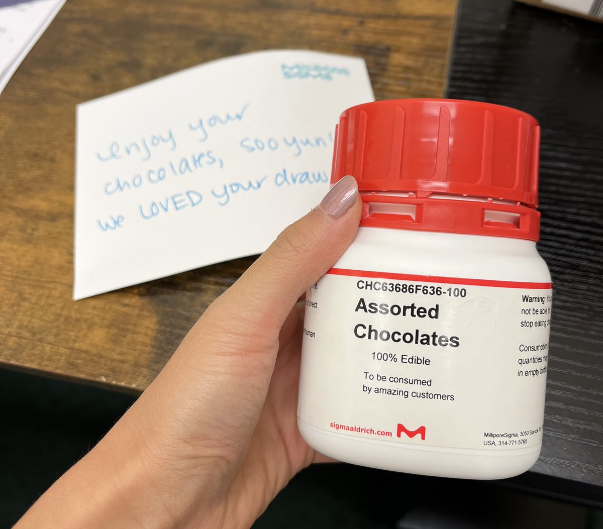 it’s my unofficial first day at work and the snack drawer is stocked and ready! thanks <a href="/SigmaAldrich/">Sigma-Aldrich</a> 🥰 #labchocolatecontest