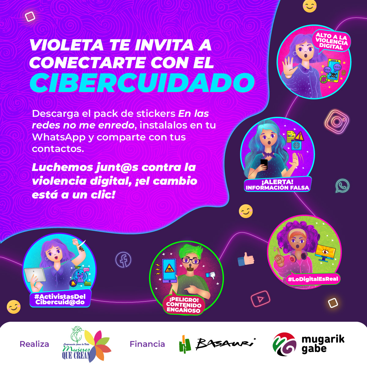 R E G A L O!!! 🔮🛍🎁

Compartimos nuestro pack Violeta, compuesto por 8 maravillosos stickers, que contribuirán a que el #Cibercuidado llegue a todos los espacios virtuales. 

Si te gustan y quieres compartirlos ingresa a sticker.ly/s/7WDQKK

#LoDigitalEsReal
#PackStickers