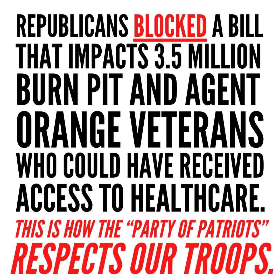 Analisa_Swan's tweet photo. Only Democrats are fighting for Veterans! GOP is blocking benefits to Veterans gravely injured by cancerous, toxic burn pits &amp; chemicals! I NEVER want to hear GOP say it supports our troops! Pass the PACT Act NOW!!! #HelpBurnPitVets https://t.co/GMPoY3Q6Rq