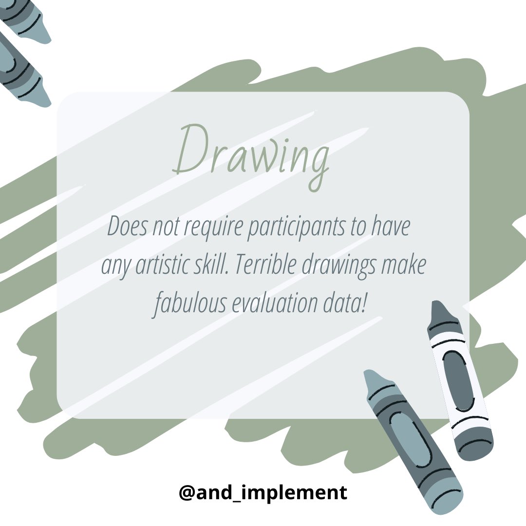 and_implement's tweet image. Drawing is one of our fave evaluation tools (if the context fits). Read about what it is, how it works, when it’s great, and where it falls flat: bit.ly/3bkGSf2 
#evaluation #EvalTwitter #arts #drawing