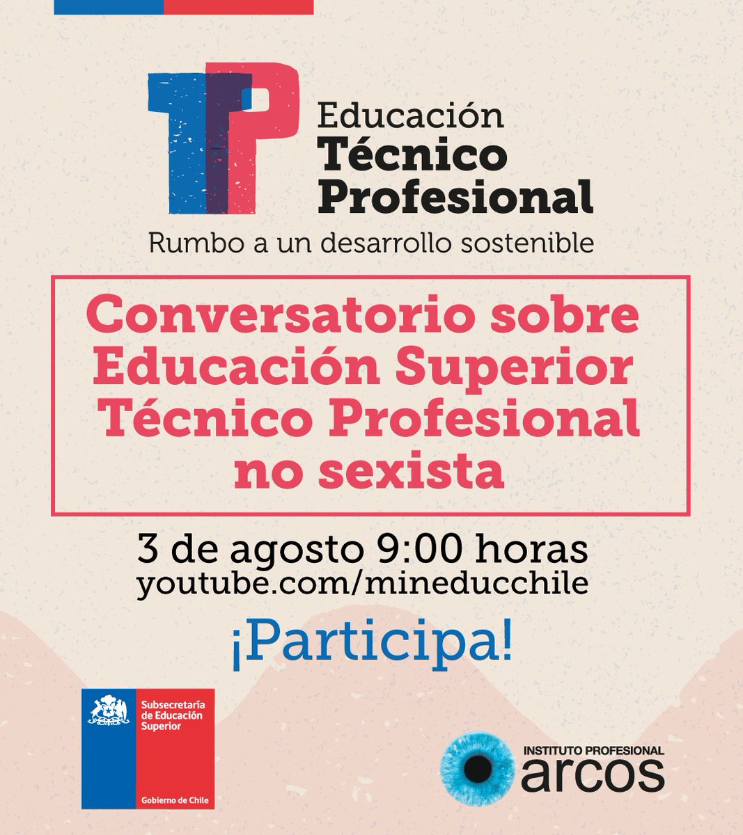 En el marco del Mes de la Educación Técnico Profesional #MesTP queremos invitarles a seguir la transmisión del “Conversatorio Educación Técnica Superior no sexista: reconociendo la diversidad en la FTP”.
🗓️3 de agosto
⏰9 horas
📍YouTube Live youtube.com/mineducchile