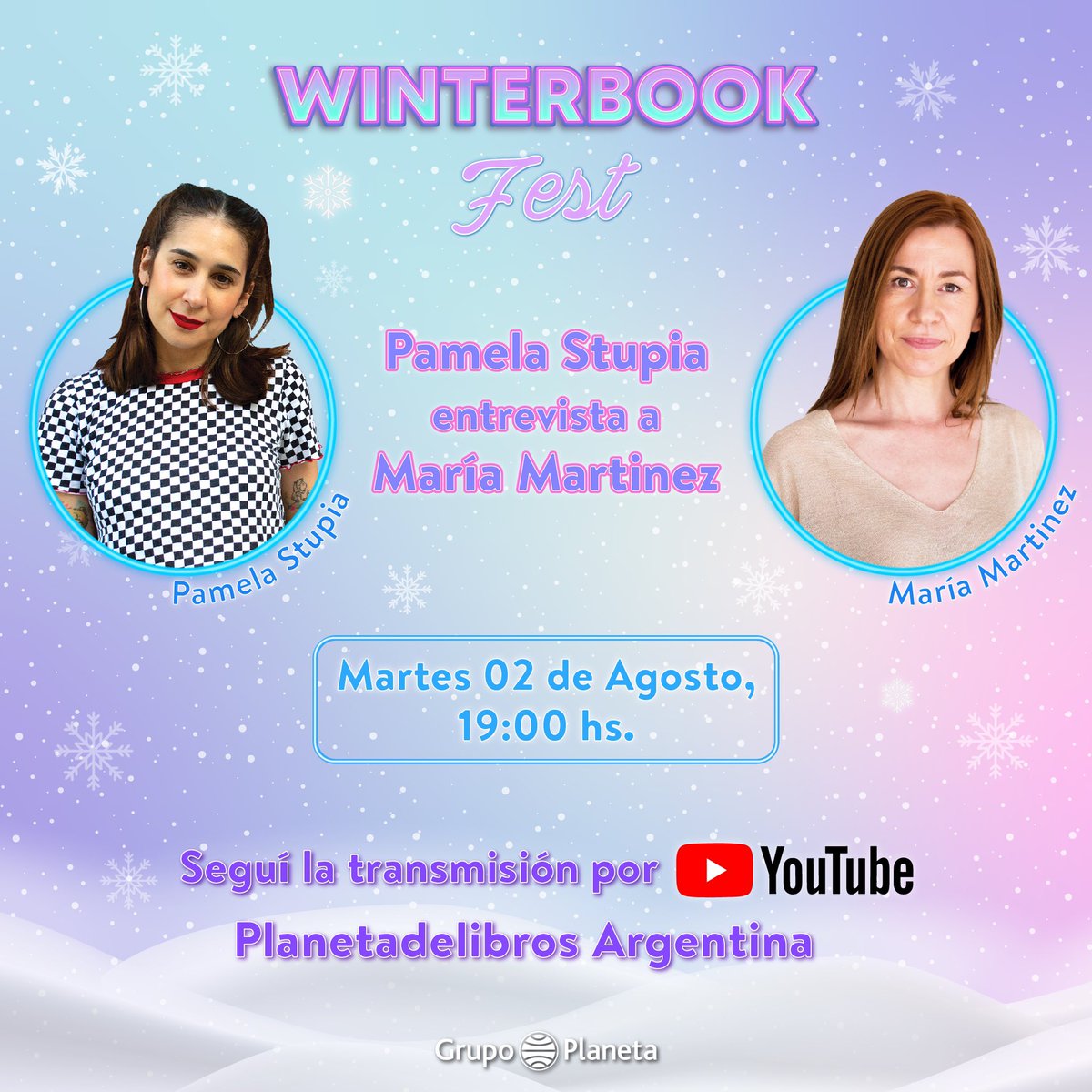 planetajovenar's tweet photo. HOY 19hs💜❄️  #WinterBookFest

@FDoficial entrevista a María Martinez en el canal de YouTube de Planetadelibros Argentina 🇦🇷 

No te lo pierdas! 💕🫶🏻 https://t.co/5v38n0kT7E