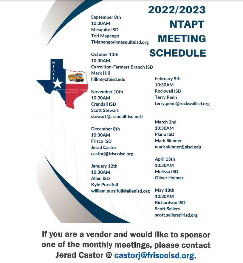 TexasSchoolBus's tweet photo. Here is our upcoming schedule. If you aren't already a member, join. We look forward to seeing everyone there. https://t.co/V4xeonj5nK