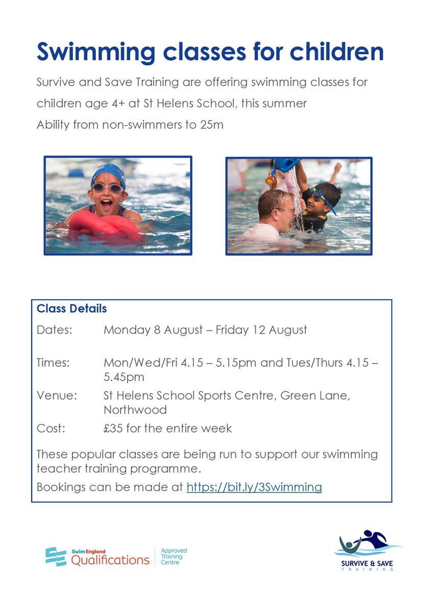 surviveandsave's tweet photo. Spaces still available on our swimming classes next week for children age 4+
Monday 8 - Friday 12 August, 4.15pm
Booking  at  https://t.co/d1EBKIqzK0

Great value classes
Support the next generation of swimming teachers

#TeachingSwimmming #Swimminglessons #swimminglessonsforkids https://t.co/Zb6JubXL3v