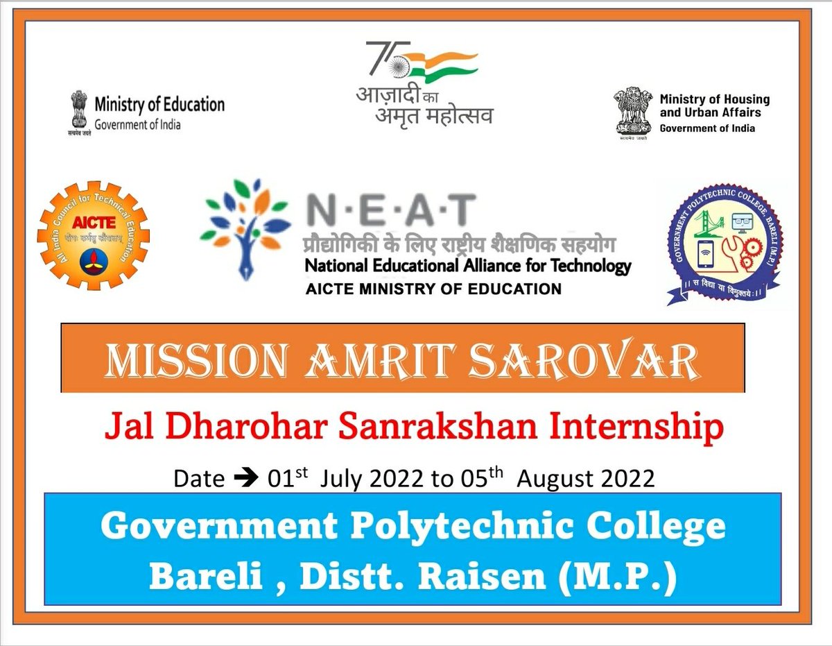 Sumit260702's tweet photo. #AzadiKaAmritMahotsav ✨
#JalDharoharSanrakshan
#MinistryOfEducation
#Ministry_of_housing_and_Urban_Affairs
#AICTE #GPCBareli
#MissionAmritSarovar
#asibhopal
#government_of_India https://t.co/aEOj8in36m