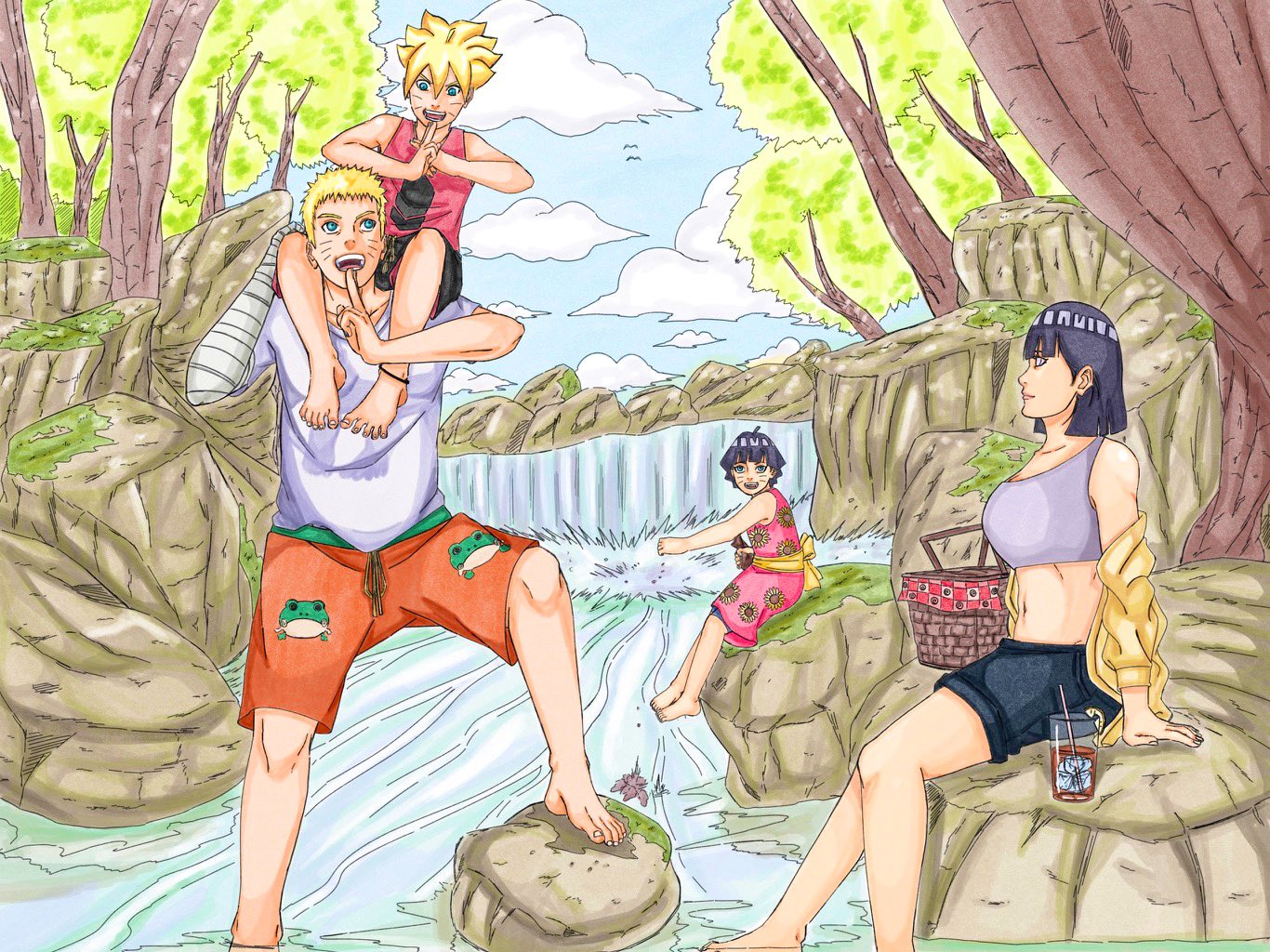 Brenton on X: Naruto/Hinata/Boruto/Himawari, out for some quality time the  week before Naruto became Hokage. Always puts a smile on my face whenever  I'm drawing these four, the Uzumakis and wholesomeness go