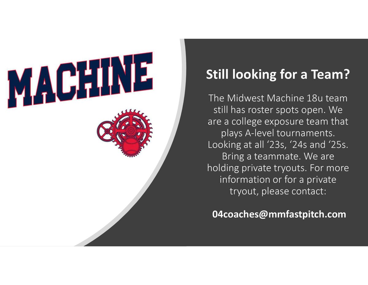 Still looking for a team? Email for a private tryout --> 04coaches@mmfastpitch.com